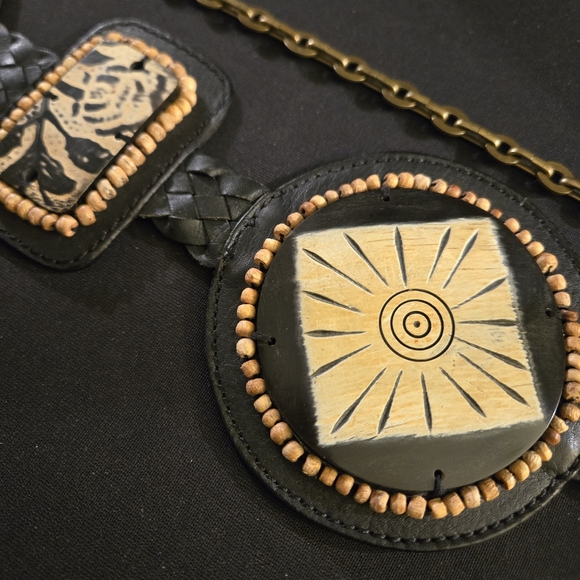 Vintage Black and Tan Chico's Geometric Belt M/L Boho Witchycore Goth Western - Picture 7 of 11